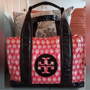 TORY BURCH Floral Canvas Coated Tote Purse